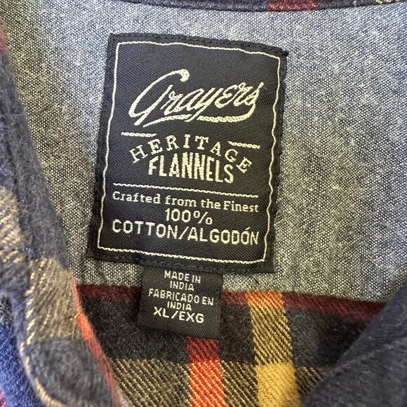 Grayers Heritage Men 100% Cotton Flannels Yellow/Red/Blue Striped Shirt- Size XL - Picture 4 of 9